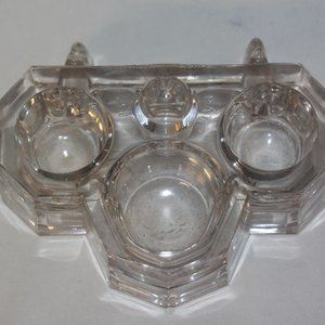 Vintage Desktop Glass Triple Inkwell Base Fountain Pen Rest Holder